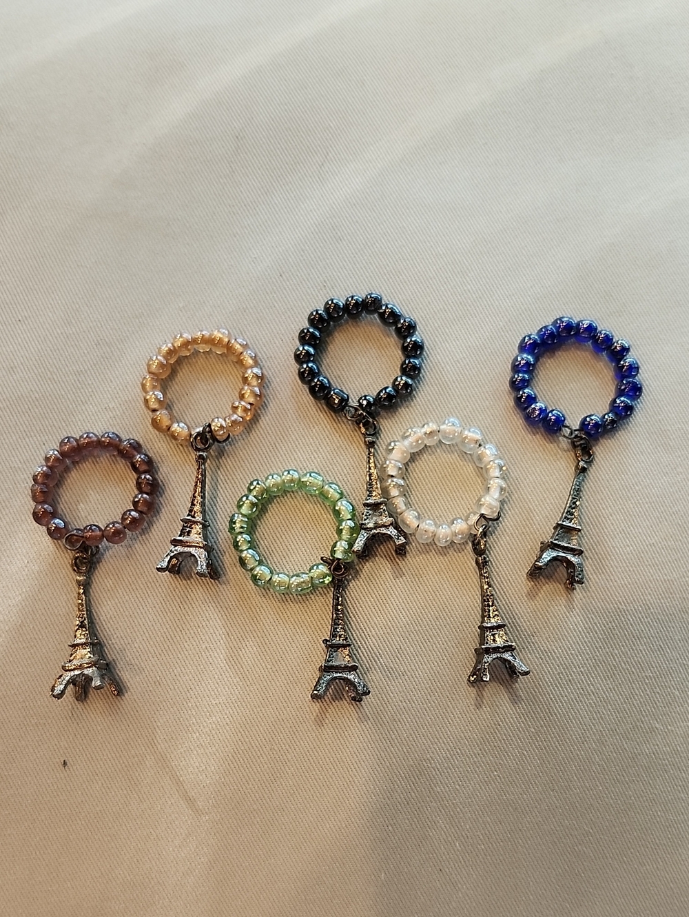 Set 6 Glass Bead Wine Glass Charms With Eiffel Tower